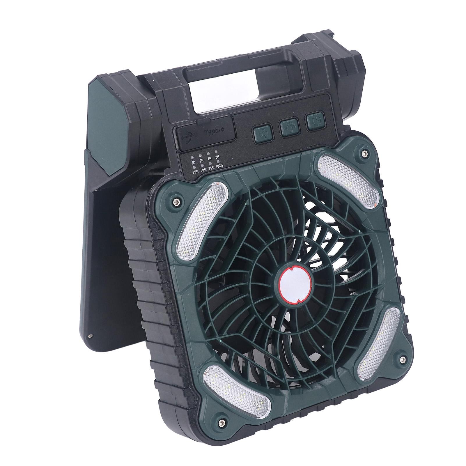 

Вентилятор на солнечной батарее со светодиодной подсветкой, зарядка через USB, 4 скорости, портативный охлаждающий вентилятор, встроенный аккумулятор 5200 мАч