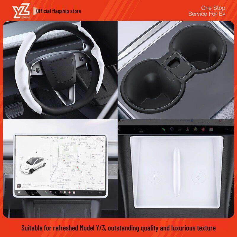YZ Refresh Version Steering Wheel Cover for Tesla Model 3/Y - Winter White Decoration