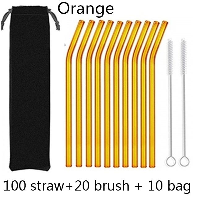 100Pcs Reusable Drinking Glass Straws 20cmx8 mm For Smoothies, Tea, Juice --10Pack With 20Pcs Cleaning Brush Barware
