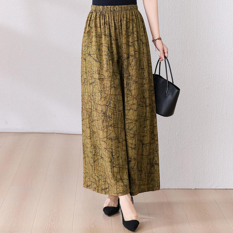 Summer Wide Leg Pants Women Clothes Casual Elastic Waist Plus Size High Waist Trousers Summer Bottoms