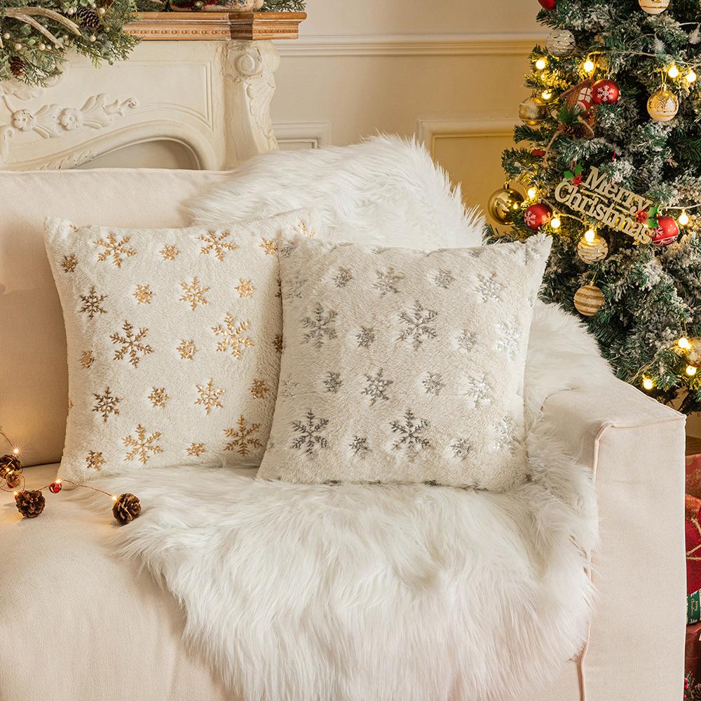 Christmas Snowflake Pillow Case Sequin Embroidered Pillow Model Living Room Sofa Cushion American Festive Atmosphere Pillow