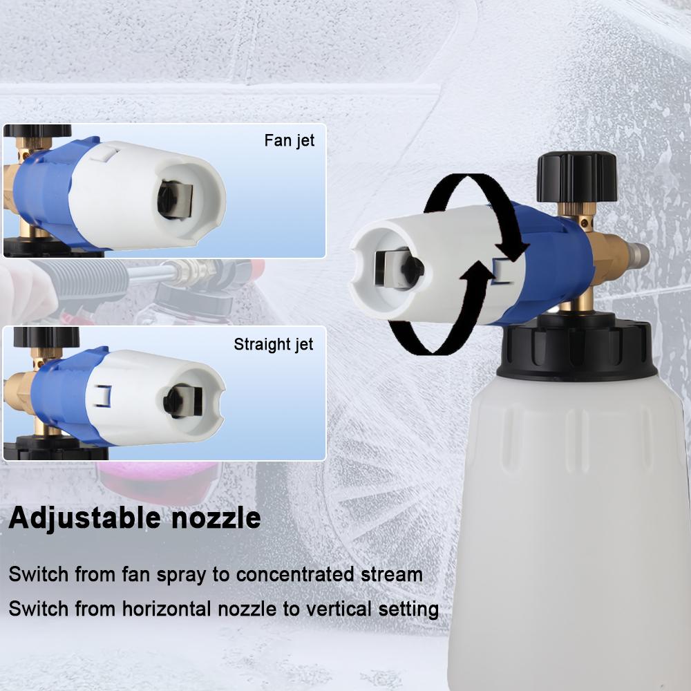 Snowflake Foam Spray Gun with 1L Tank, 1/4" Quick Connect, Adjustable Angle, Professional Car Cleaning Accessory