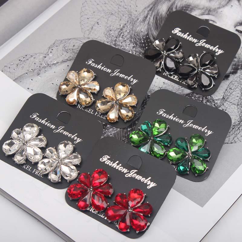 Exaggerated Flower Earrings Crystal Gemstone Stud Earrings Women'S Fashion Earrings