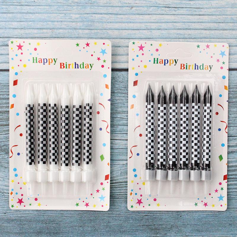 Ins Style Black Checkered Pattern Printed Cake Candles Birthday Party White Checkered Black Printed Candles