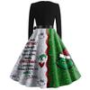 Women's Fashion Round Neck Christmas Print Long Sleeve Casual Tie-Waist Dress