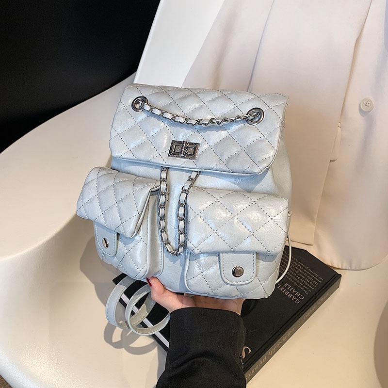 Rautenketten-Rucksack Damen Nischendesign Mode Bucket Bag Lässig Koreanische Version Schultasche Premium Reiserucksack