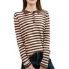 IHUASU Striped Cotton Knit Sweater Women Spring and Autumn Set Head Versatile Thin Bottoming Shirt Inside The Long-sleeved Jumper
