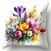 Home Decor Colorful Floral Watercolor Pattern Pillow Covers Pattern Cushion Cover Suitable for Sofa Bedroom Car Pillow Cover