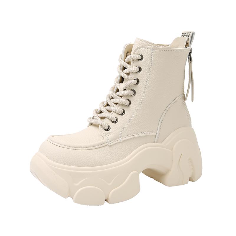 Fashion 8CM Chunky Platform Ankle Boots Women 2025 New Autumn Winter Motorcycle Boots Woman Thick Bottom Non Slip Leather Combat Boots