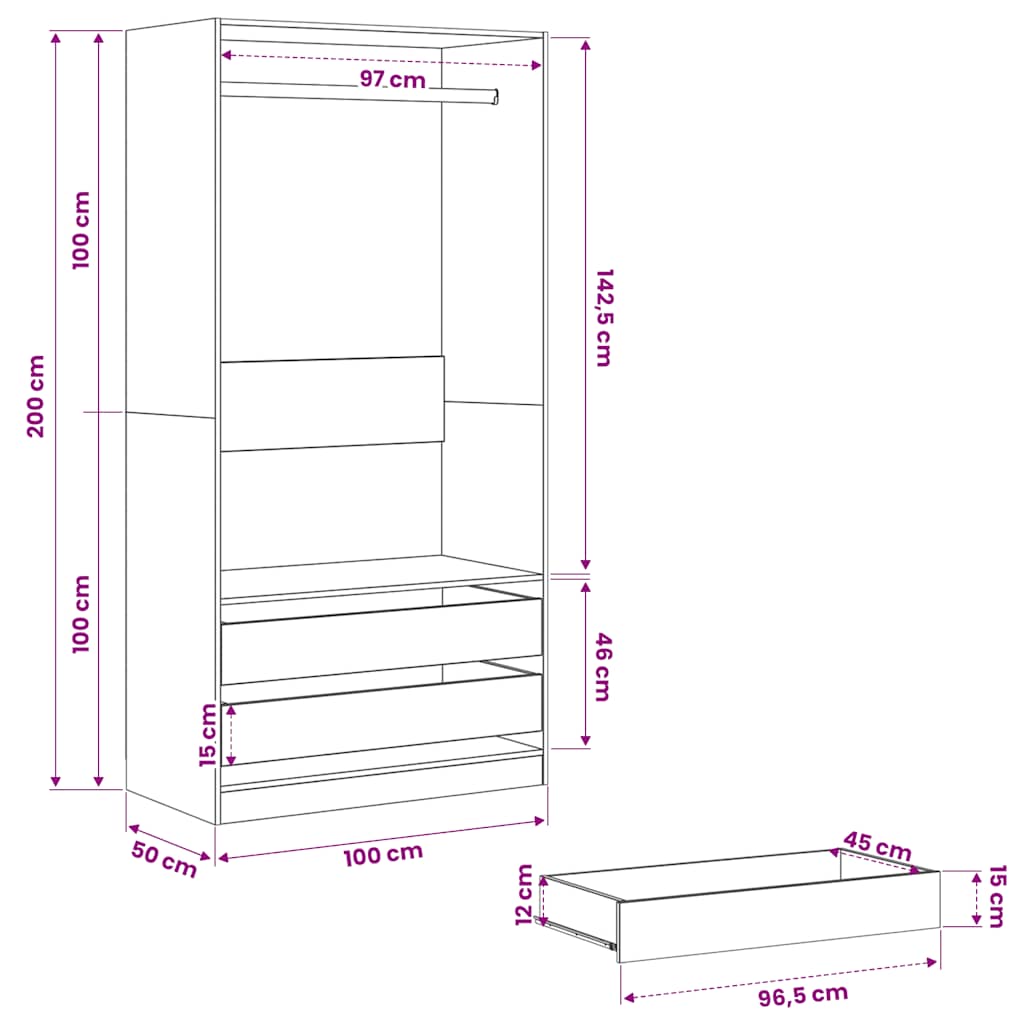Wardrobe in Sonoma Oak 100 x 50 x 200 cm Particleboard