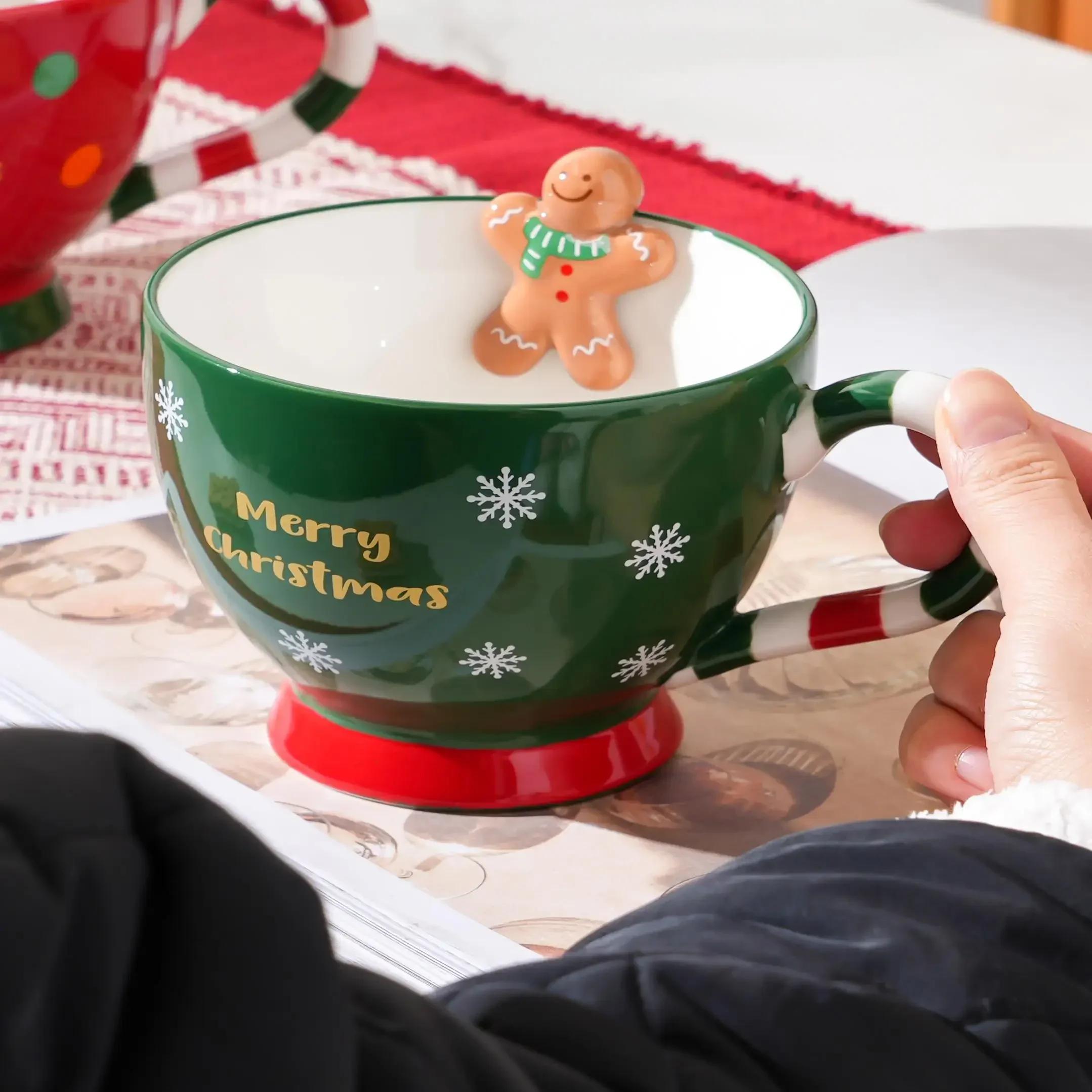 

Простая чашка для завтрака, рождественская молочная кружка, мультяшная керамическая кружка, рождественский подарок, креативная кофейная кружка 500ml зелёный