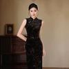 New Chinese Retro Sleeveless Cheongsam Women's Long Thin Slim Temperament Improved Dress 1011 New Black