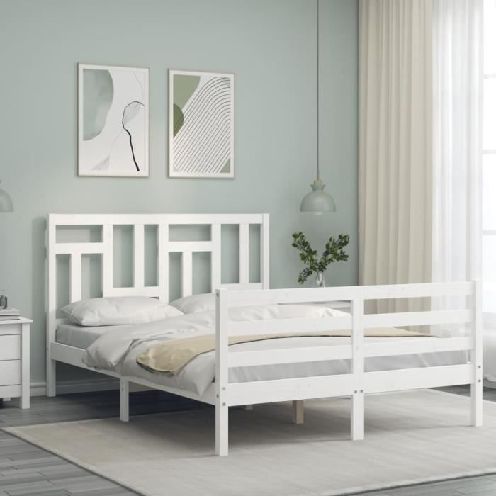 VidaXL Bed Frame with Headboard White 140x190 Cm Solid Wood 3194942