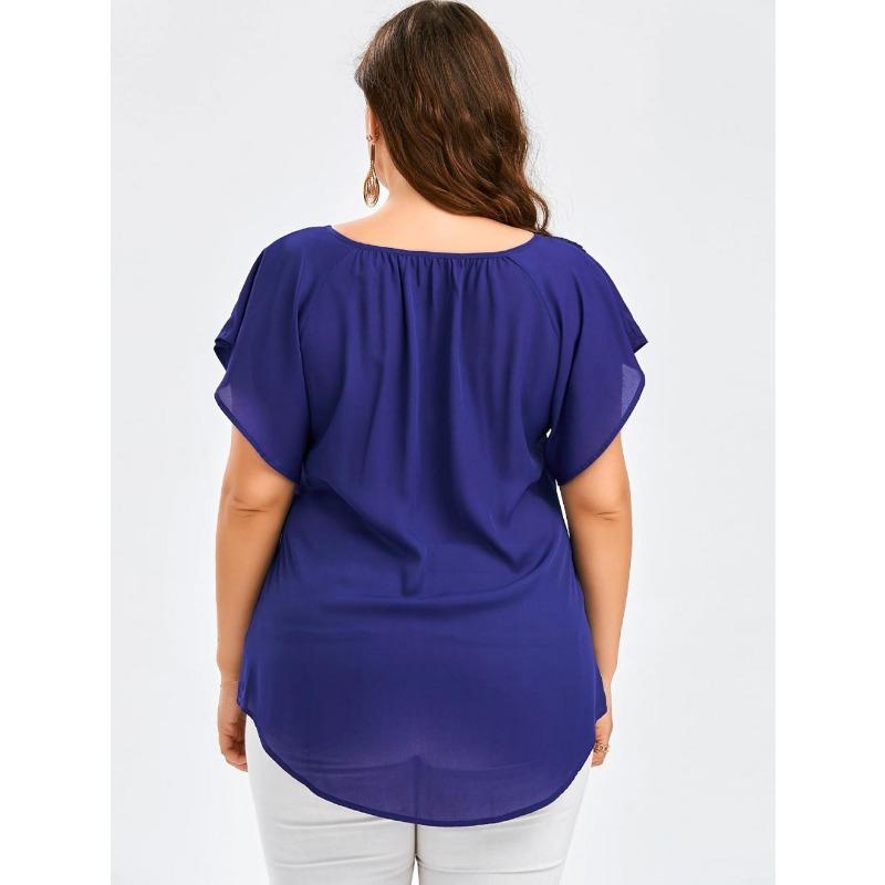 Lace V Neck Loose Women Blouse Large Size Lace-up Short Sleeve Shirts Ladies Solid Color Loose Sweet Office Elegant Fashion Simple Clothing