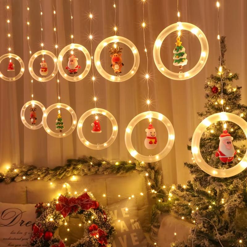 USB Elk Snowman Curtain String Lights Christmas Fairy Garland LED Lights for New Year Wedding Party Home Bedroom Decoration