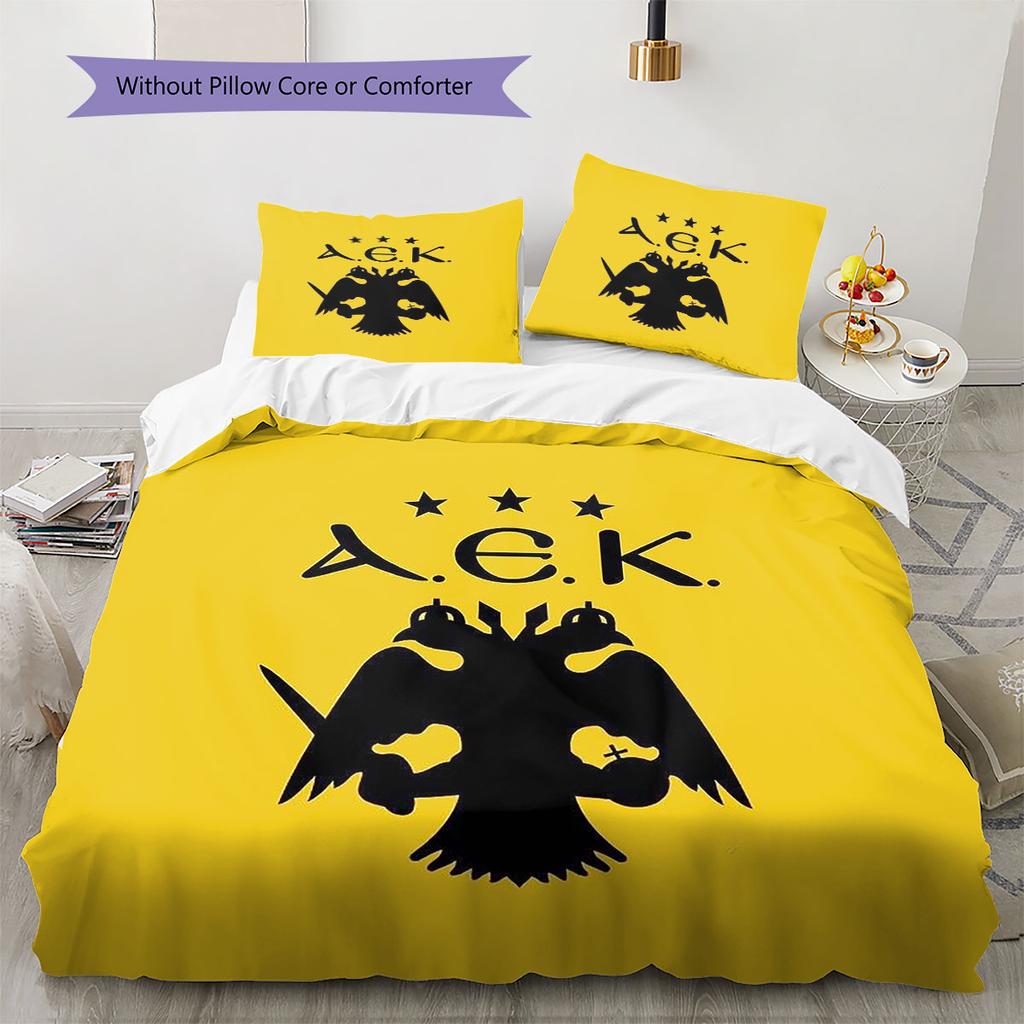 AEK Athens F.C Pattern Bedding,Quilt Set Quilt Cover Pillowcase Home Birthday Gift(1 * Duvet Cover + 2 * Pillowcase, Without Core)