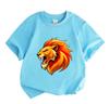 Kids Boys Girls Crew Neck Short Sleeve 100% Cotton T-Shirt, Cool Roaring Fire Lion Head Graphic Casual Soft Summer Tees Tops for Children Daily Wear