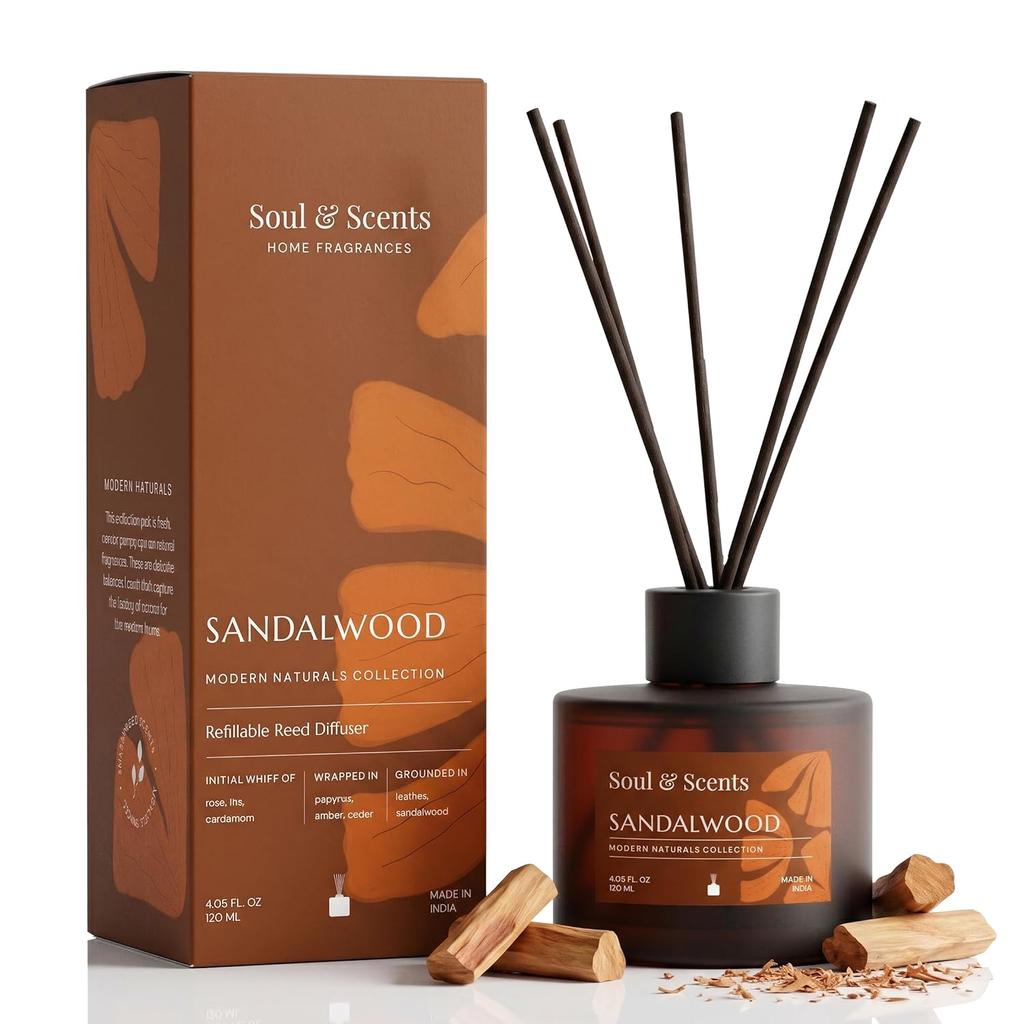 Soul & Scents Glass 120ml Lemongrass Reed Diffuser Set | Free 6 Fiber Reed Sticks | Stress Relief & Aromatherapy | Long-Lasting,
