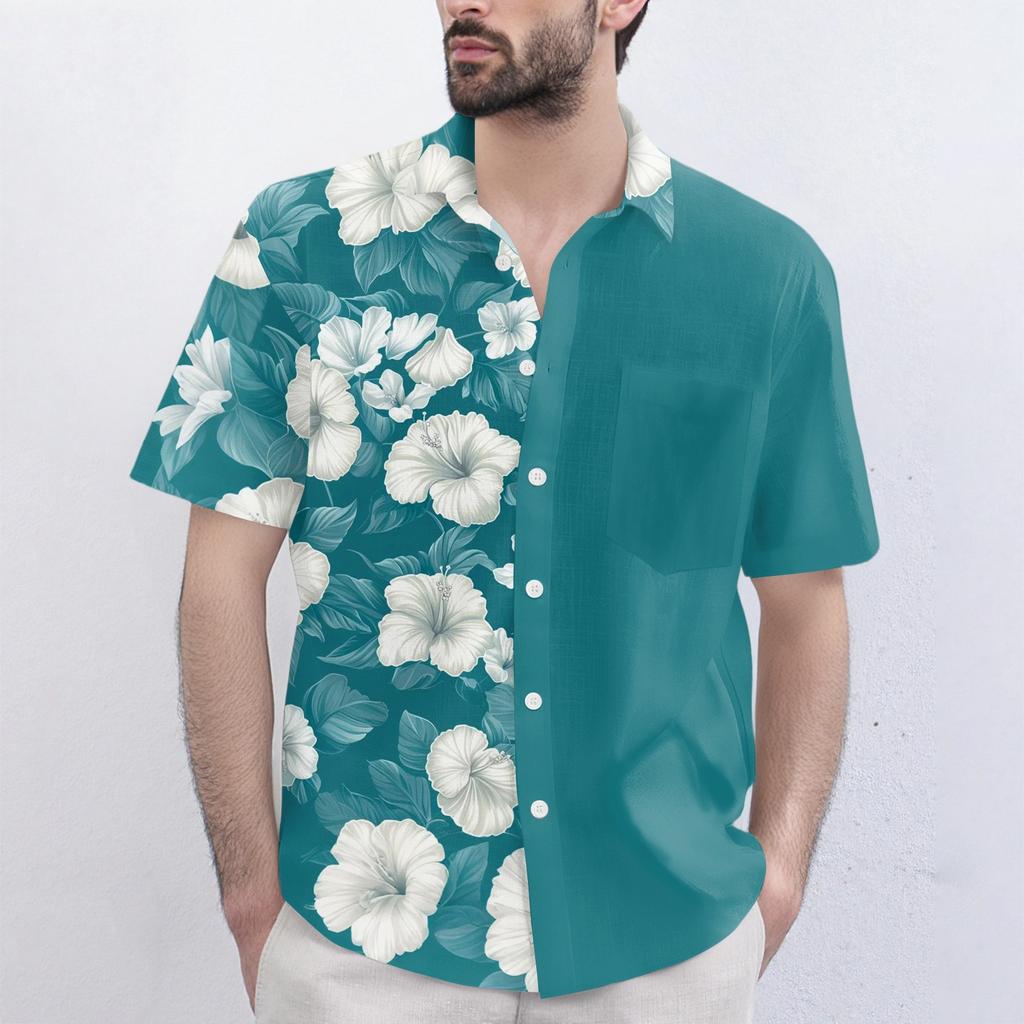 Men's Fashionable, Casual, Loose Short-sleeved Shirt With A Lapel And Comfortable Button Top