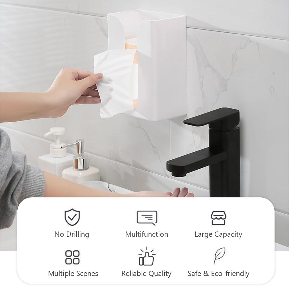 Under Cabinet Tissue Box Wall Mounted Adhesive Tissue Holder Toilet Paper Organizer Paper Towel Dispenser for Bathroom Bedroom Kitchen