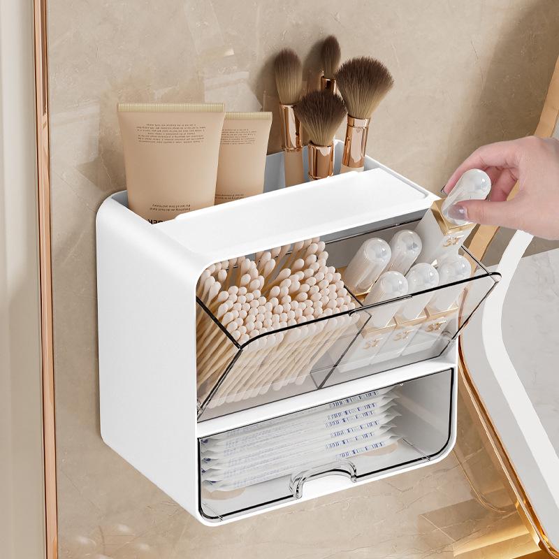 Organizzatore da Bagno da Parete per Dischetti di Cotone, Cotton Fioc e Accessori per Capelli