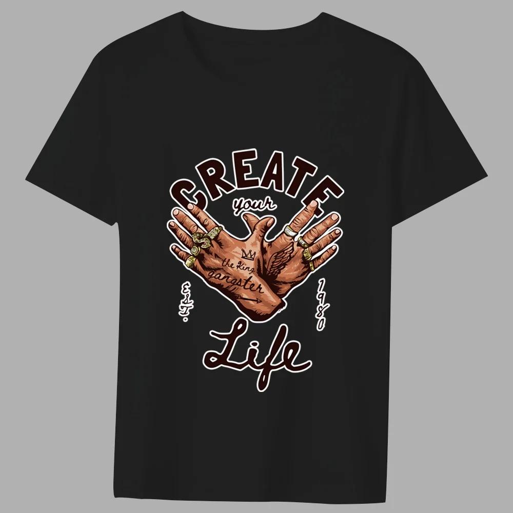 

Fashion T-shirt Men s European and American Trend Gesture Printing Pattern Series Casual O-neck Commuter Comfortable Top T-shirt XXXXXL чёрный