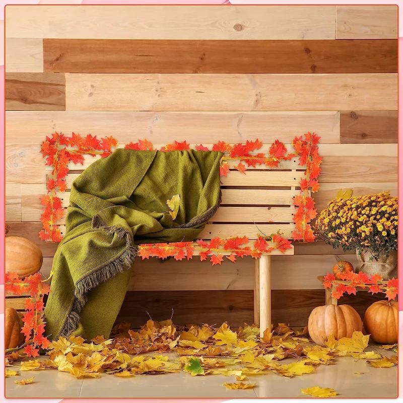 230cm Artificial Maple Leaves Garland Fall Leaf Hanging Vine Plants Autumn Fake Maple Foliage Christmas Thanksgiving Decoration