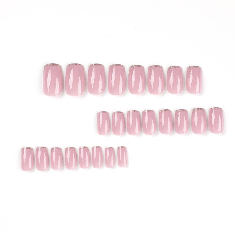 24Pcs/Set Quick Nails Gold Glitter Simple False Nials Sticker Wearable Waterproof Manicure Finished Nails