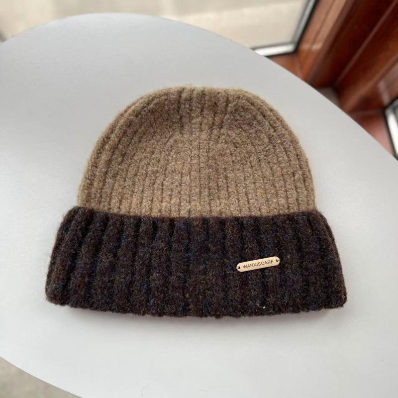 Hat Women's Autumn and Winter New Wool Knitted Hat Thickened Warm Color Matching Couple Student Fashion Wool Hat Tide