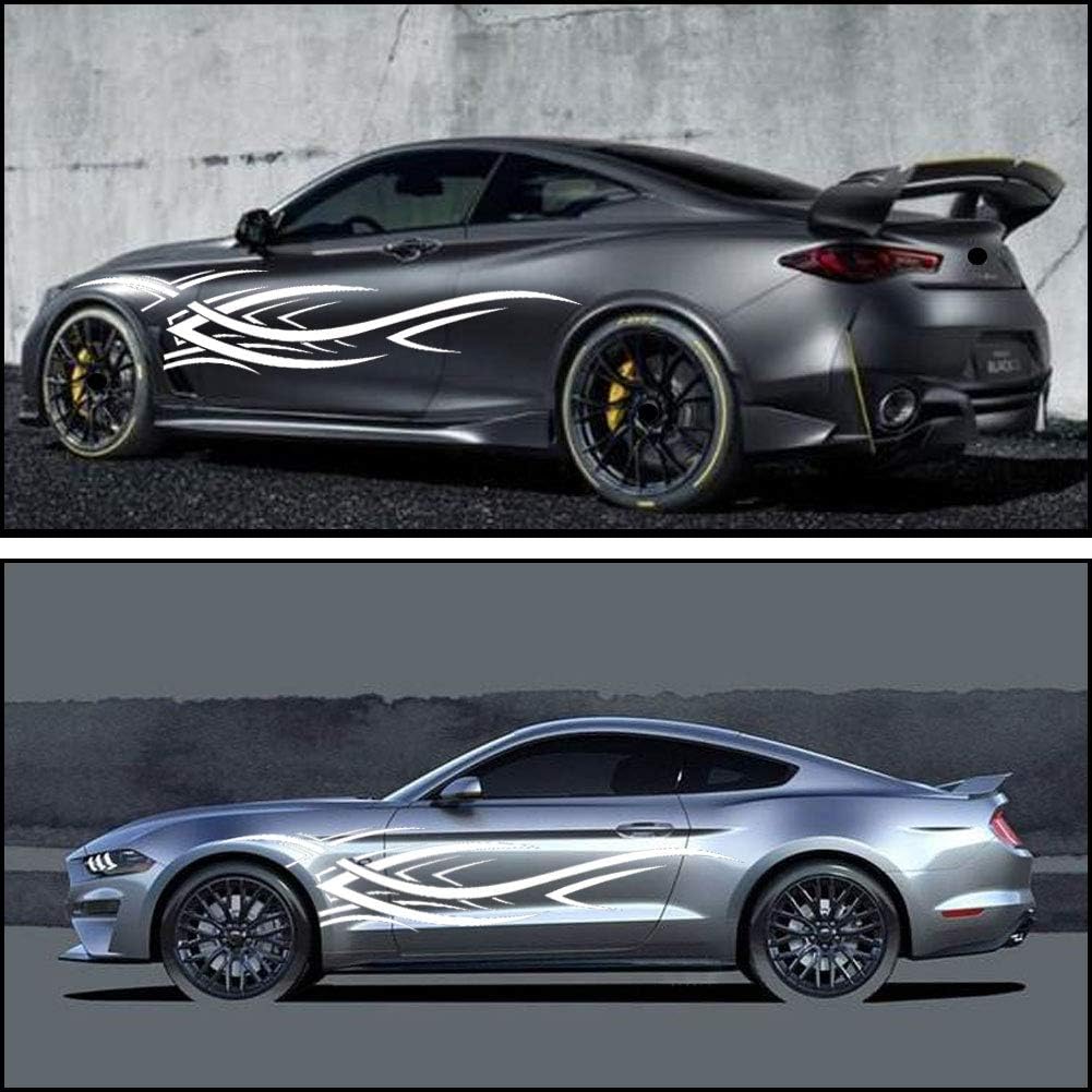 2Pcs 94.4'' Universal Flame Graphics Car Auto Body Side Sticker Racing Sports Self-Adhesive Side Strip Decal Decoration Accessories For Truck SUV