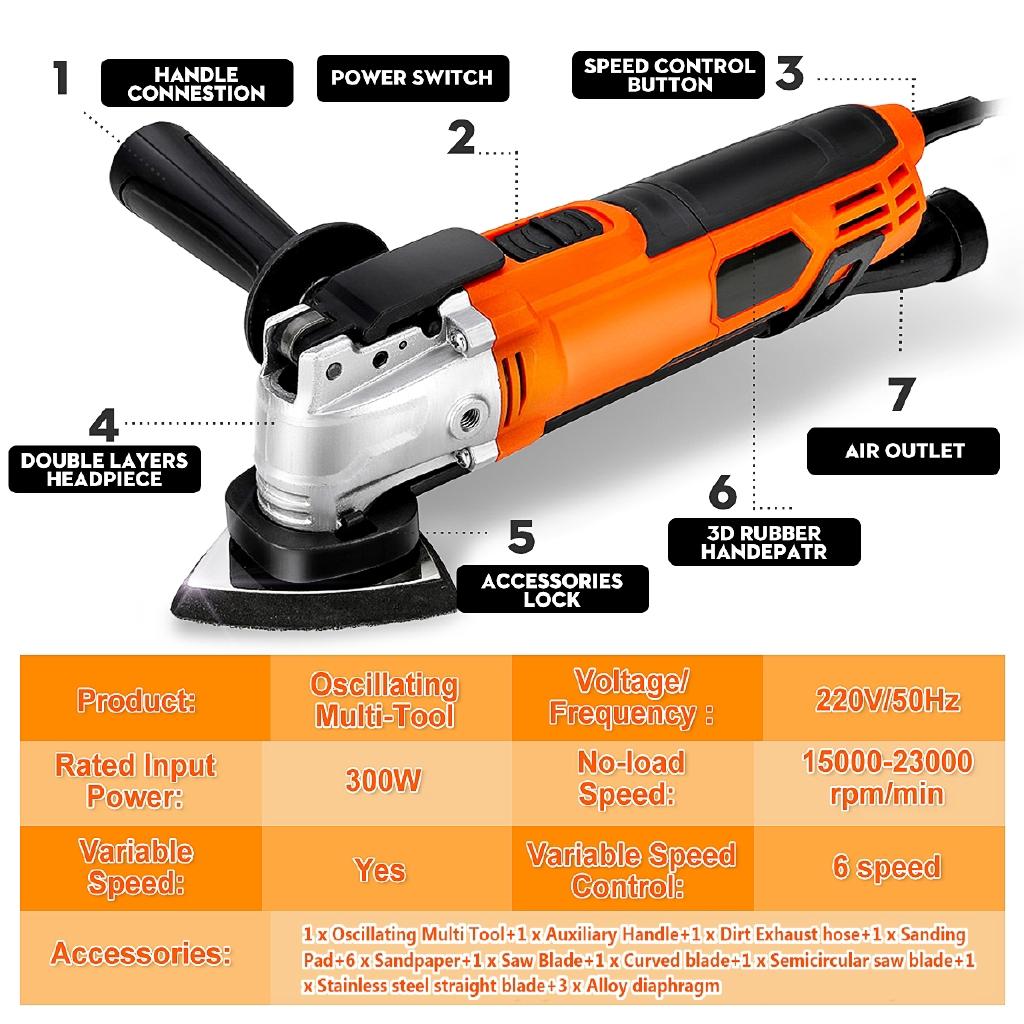 Speed Variable Electric Variable Multifunction Vibrating Tool Kit 300w Multi Tool Electric TRimmer Saw Accessories Tool 220V