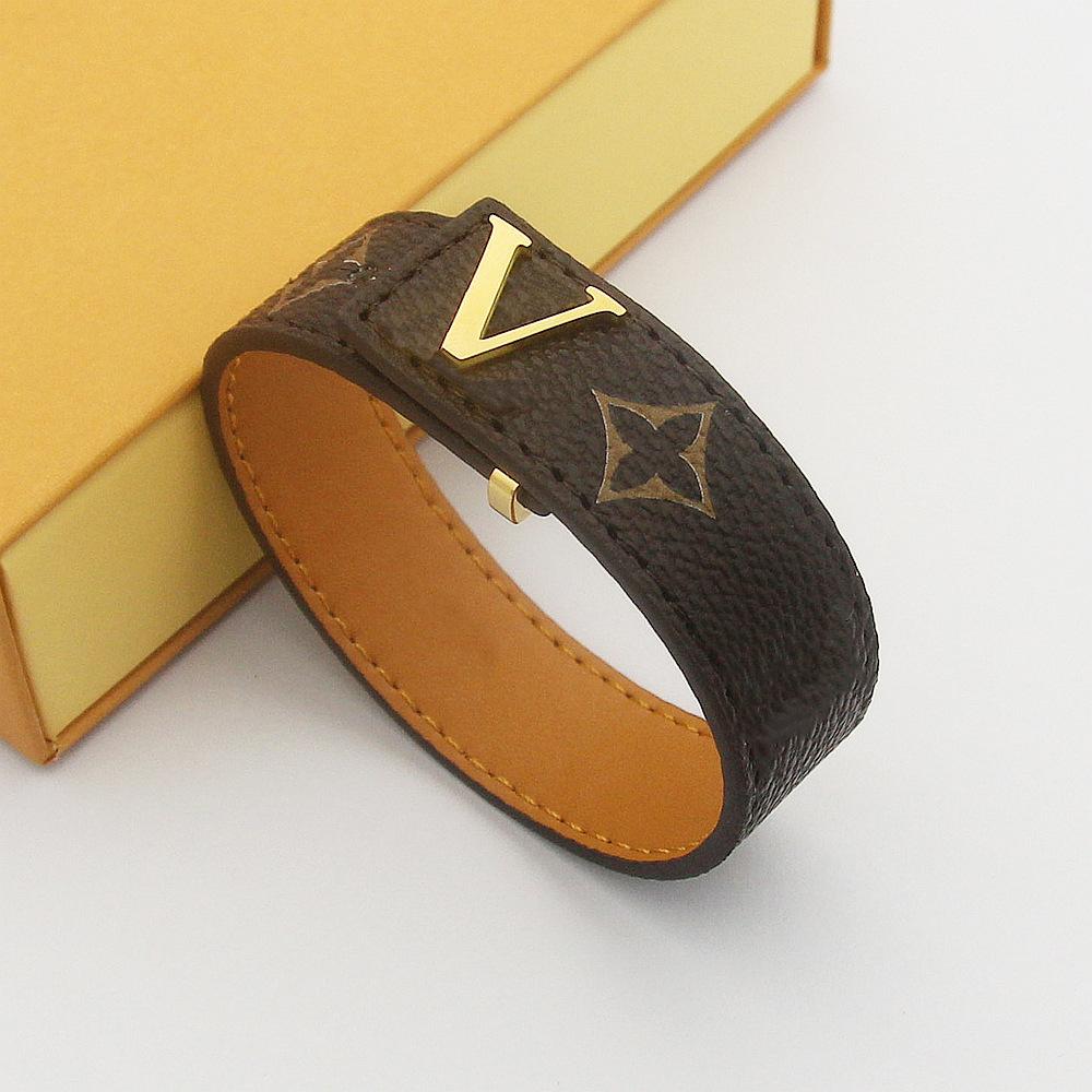 Популярный золотой V-образный кожаный браслет, широкий серый черный кожаный браслет с цветами, старый кожаный браслет с цветами, мужской и женский кожаный браслет.