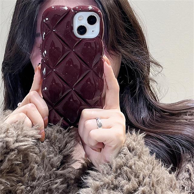 Korean Stylish 3d Diamond Lattice Plain Phone Case For Iphone 14 13 12 11 Pro Max Glossy Grid Shockproof Soft Back Cover Funda