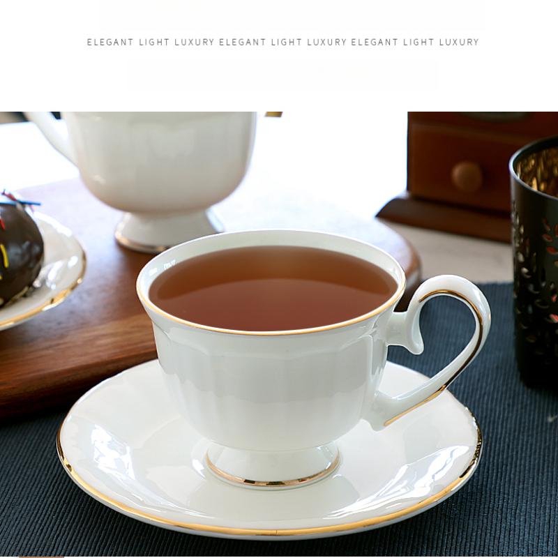 White Bone China Coffee Cup and Saucer, Lightweight Porcelain Espresso Cups with Gold Trim,Ceramic Tea Cup Coffee Mug,1 Set