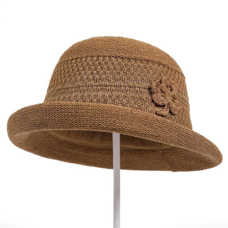 Elegant Temperament Women'S Top Hat Women'S Woven Flower Mother Bucket Hat Summer Outdoor Vacation Sunshade Basin Hat