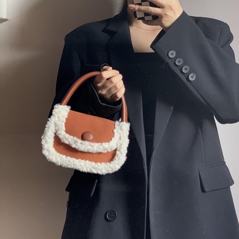 Lammfell Spleißen Kleine Rutschentasche für Frauen Während des Neuen Jahres Rote Handheld Quadratische Tasche Vielseitige Ins Satteltasche