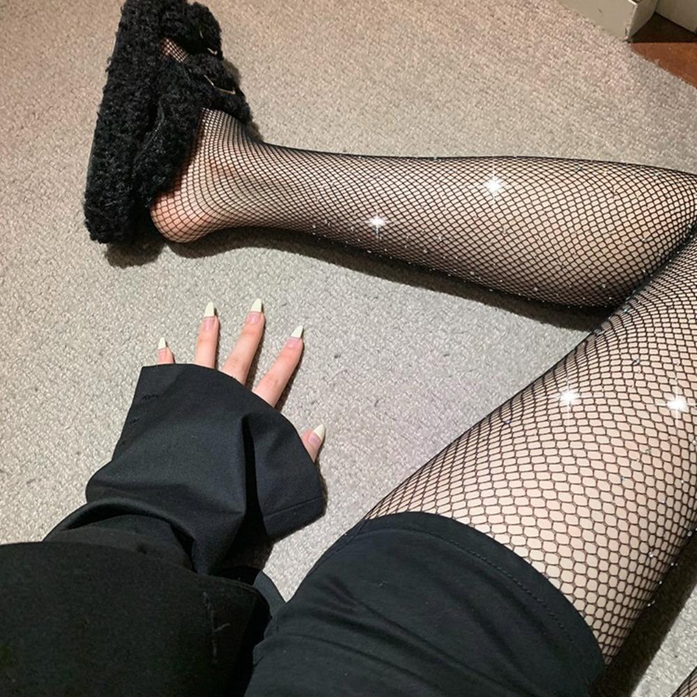 Breathable Diamond Thigh Stockings Shiny Fishnet Diamond Pantyhose Rhinestone Stockings  Summer