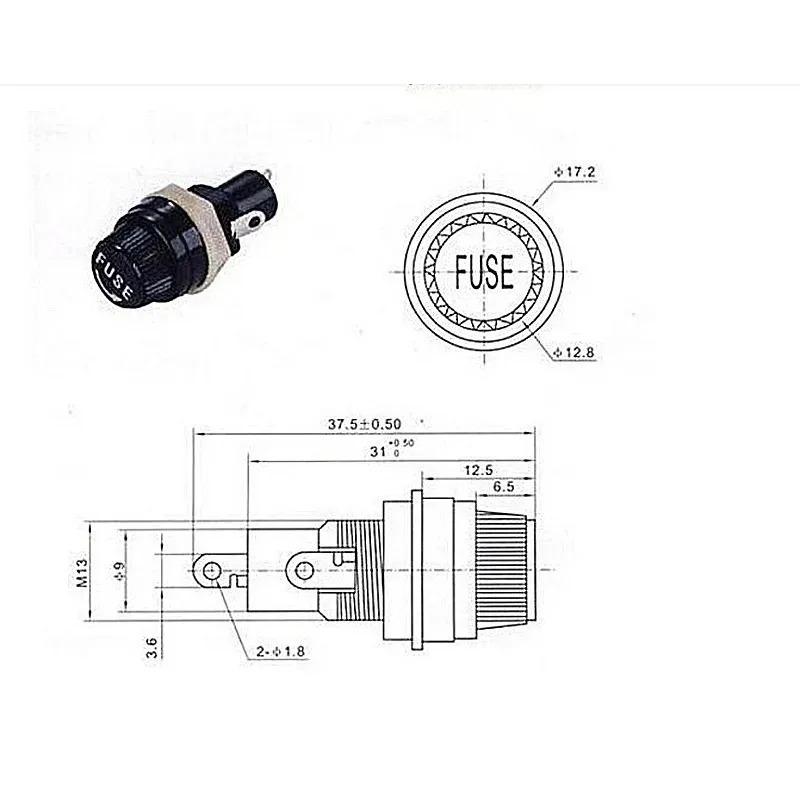 10A 250V Thread Screw Cap Panel Mounted Fuse Holders 5 Pieces 2025 VCQ for 5*20