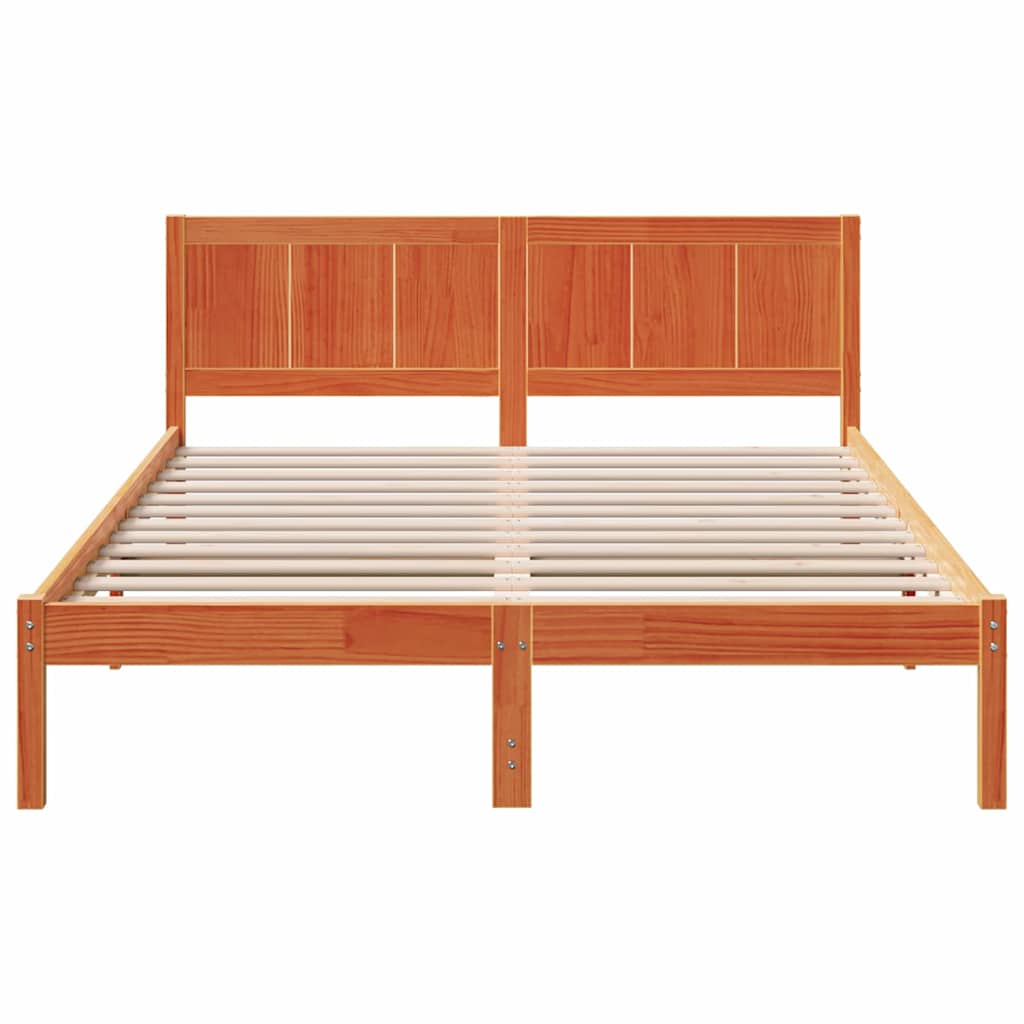 Brown Bed Frame 150 x 200 cm Solid Pine Wood