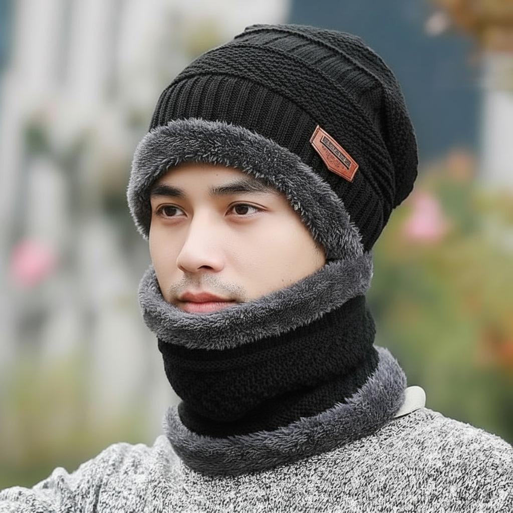 Warm Hat, Knitted Hat, Plush Hat, Thick Hat, Outdoor Hat, Cycling Hat, Pullover Hat, Ear Protection Hat, Cold Neck Cover, Two-piece Set