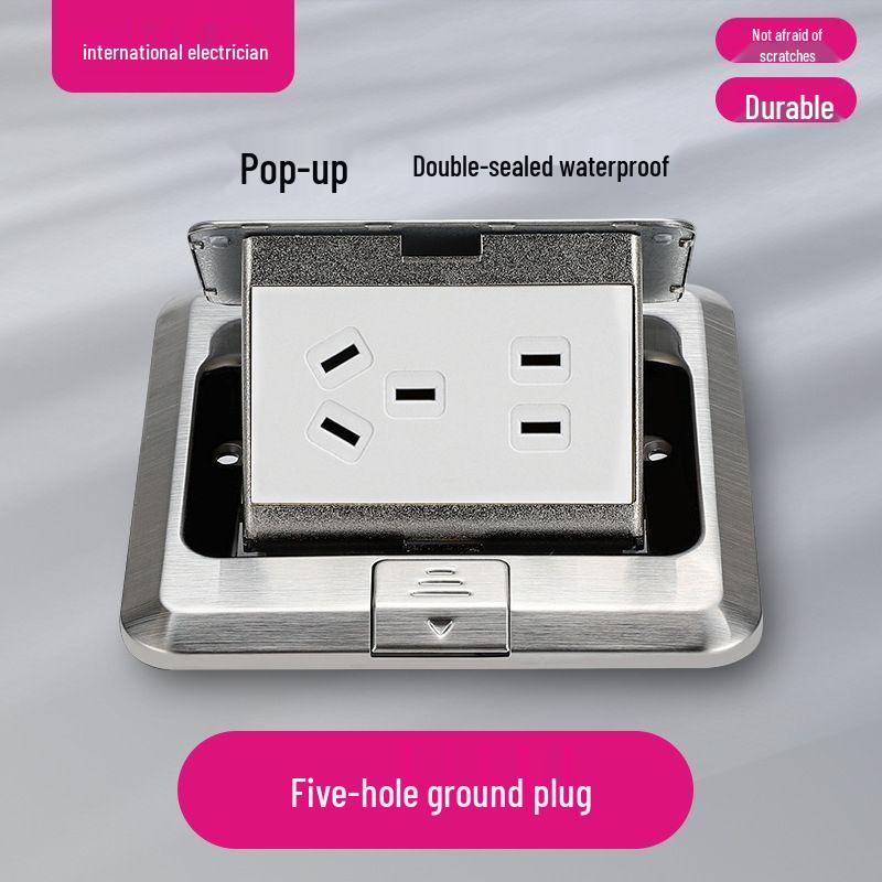 Waterproof Concealed Stainless Steel and Copper Pop-Up Floor Socket with 5 Power and 10 Network Ports