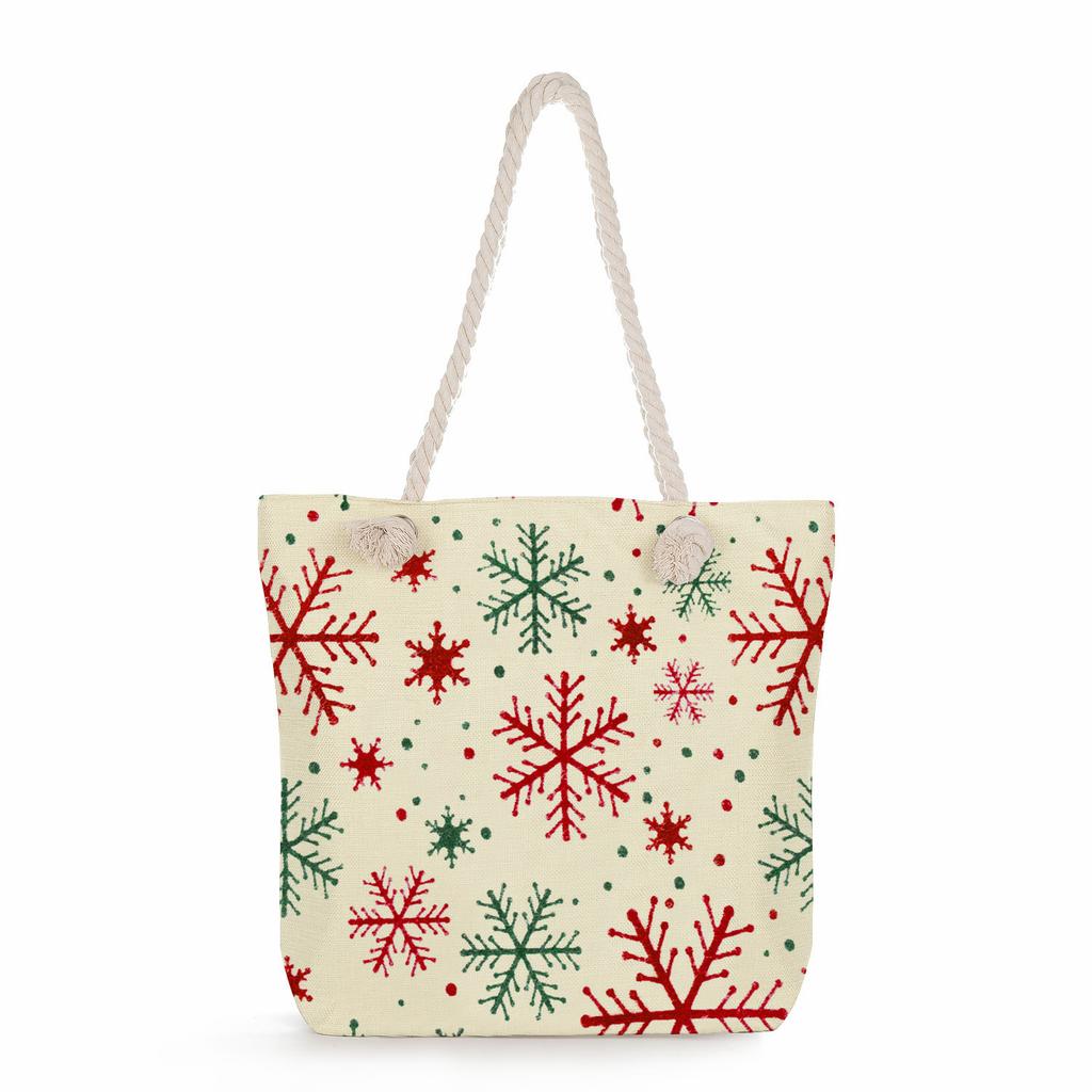 Multifunctional Christmas Printed Thick Rope Shoulder Beach Bag Casual large capacity handbag 7603