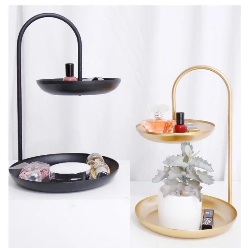 Nordic Luxury Cake Fruit Plate Entrance Key Double-layer Removable Desktop Shelf Jewelry Snack Plate Shelf Decor