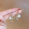 Korean Design Bow Pearl Earrings, S925 Silver Needles, with Rhinestone Inlays