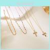 Collier Pendentif Croix Pour Femmes Double Couche Alliage de Zinc Ton Doré Accessoire de Mode Été
