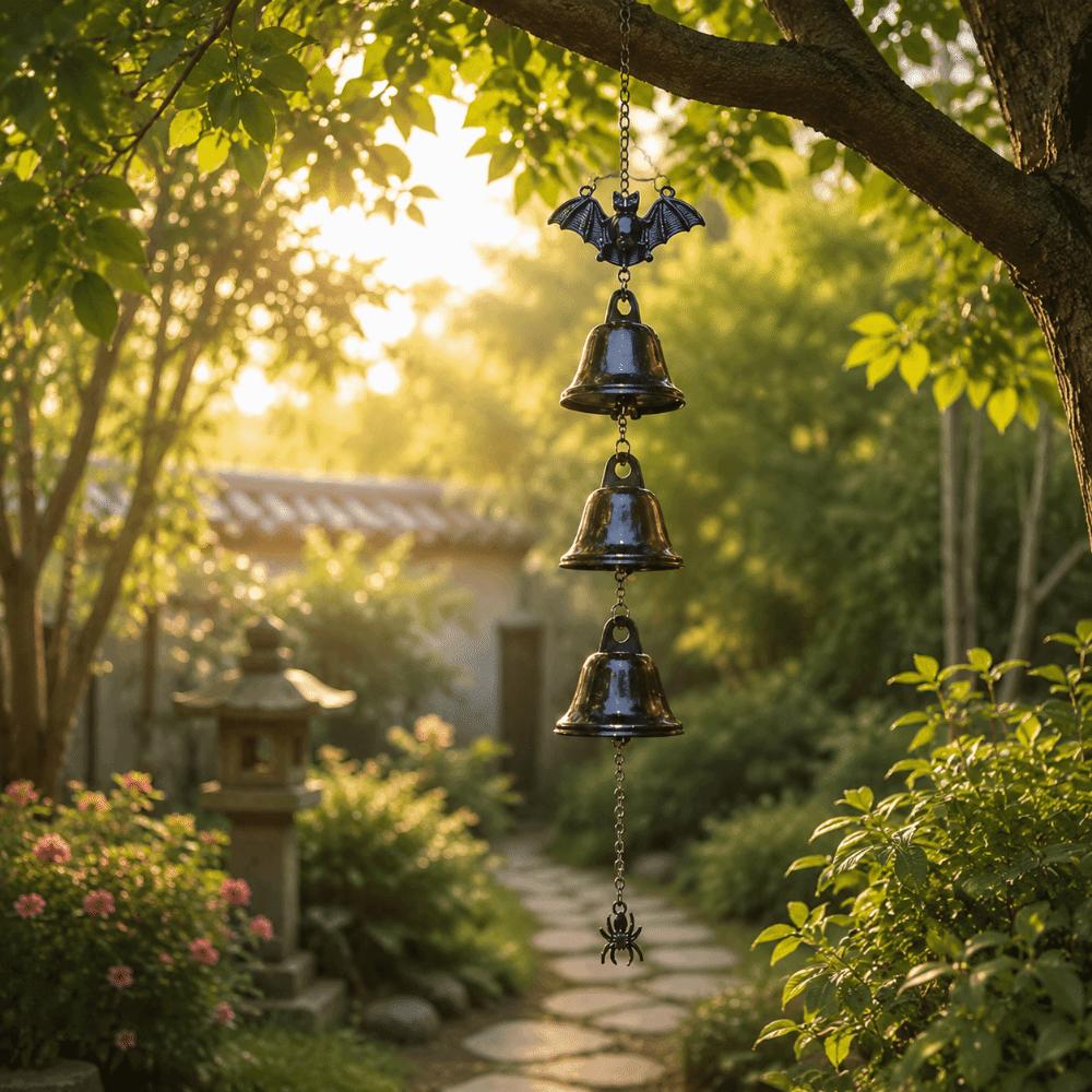 Metal Bells Bat Wind Chime Gothic Bat Spider Pendant Creativity Halloween Wind Chime Courtyard