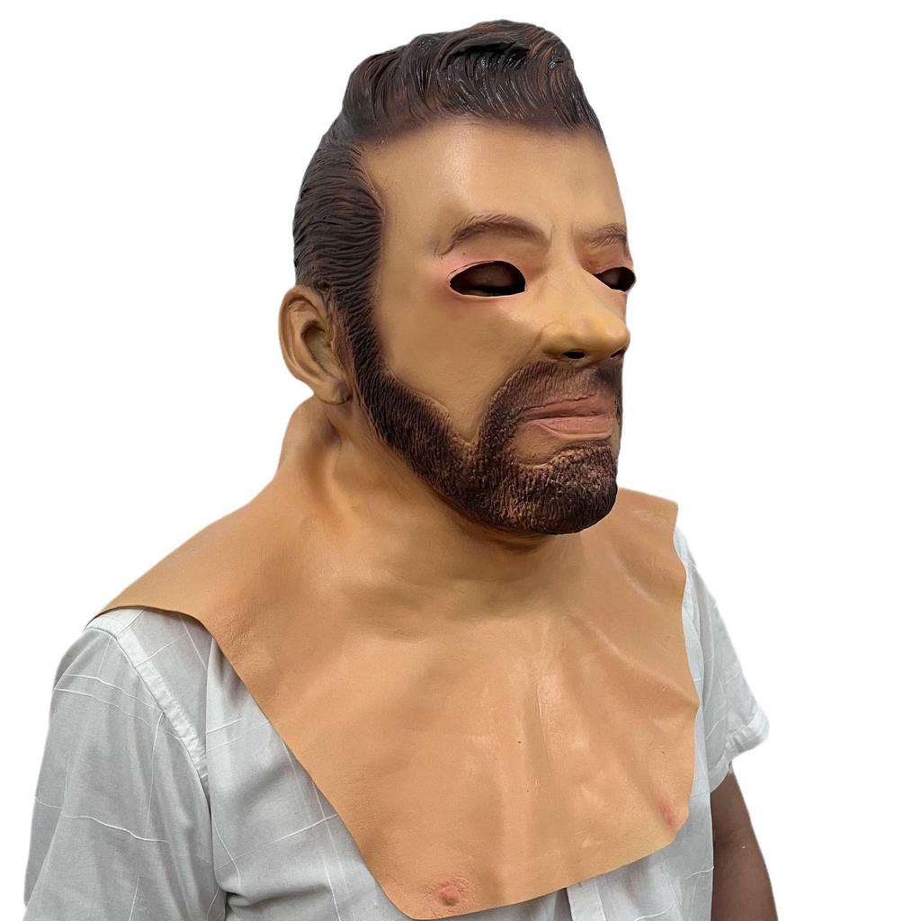 Bearded Uncle Man Mask, Domineering Uncle Latex Party Mask