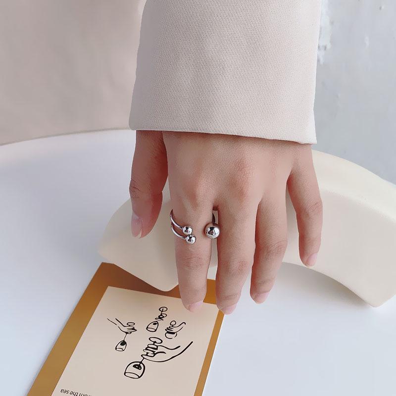 

Корейское минималистичное кольцо из титановой стали с открытым концом и стальным шариком - Модные высококлассные украшения в холодном стиле для пары Size 9