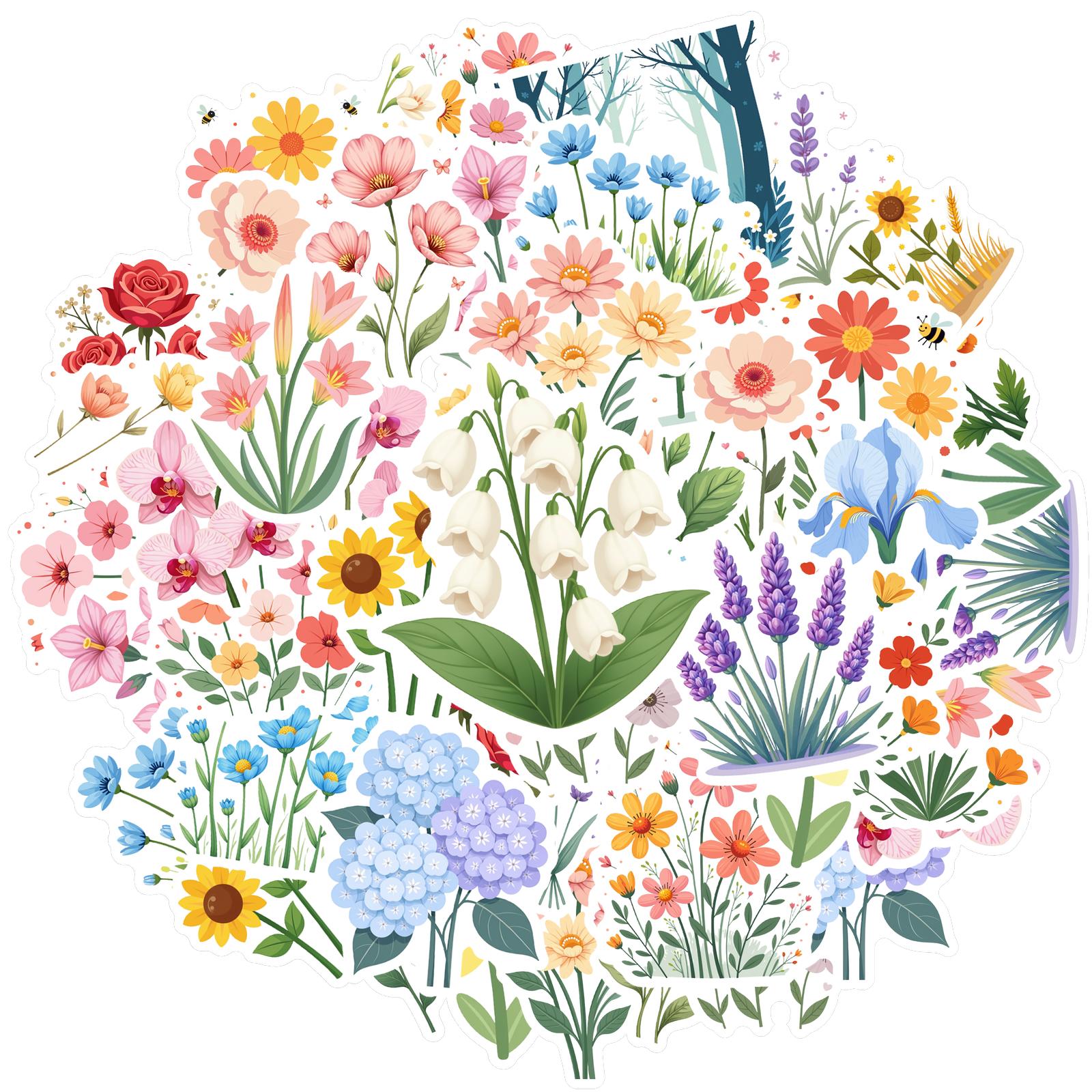 

35-200pcs Sring Summer Floral Stickers Flower Natural Decorative Decals Aesthetic Stationery Stickers School Supplies