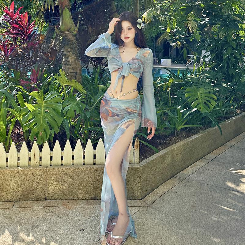 

Консервативный женский купальный костюм-тройка: Бикини, Накидка на платье, Купальник для похудения для горячих источников L